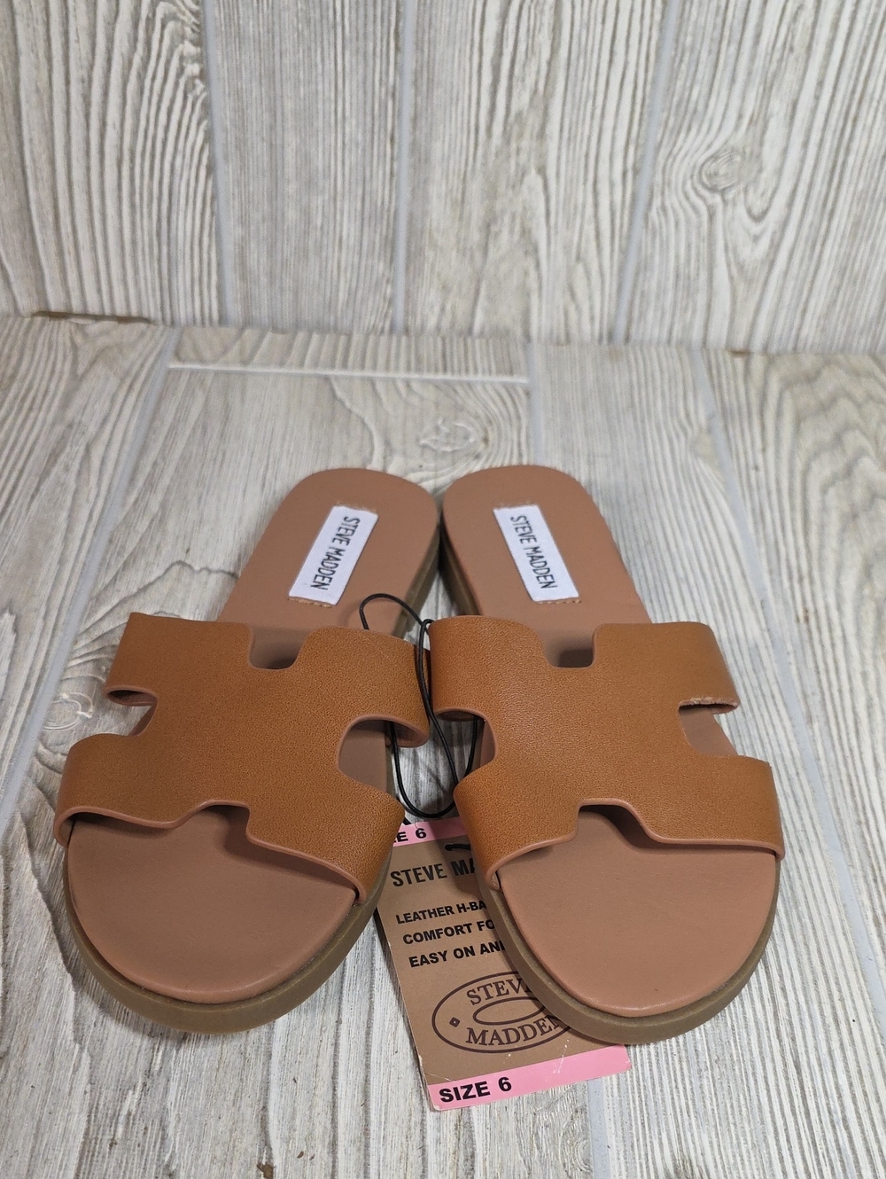 Steve Madden Roceen Leather Slide Sandals Tan Womens Size 6 NEW - Picture 3 of 12
